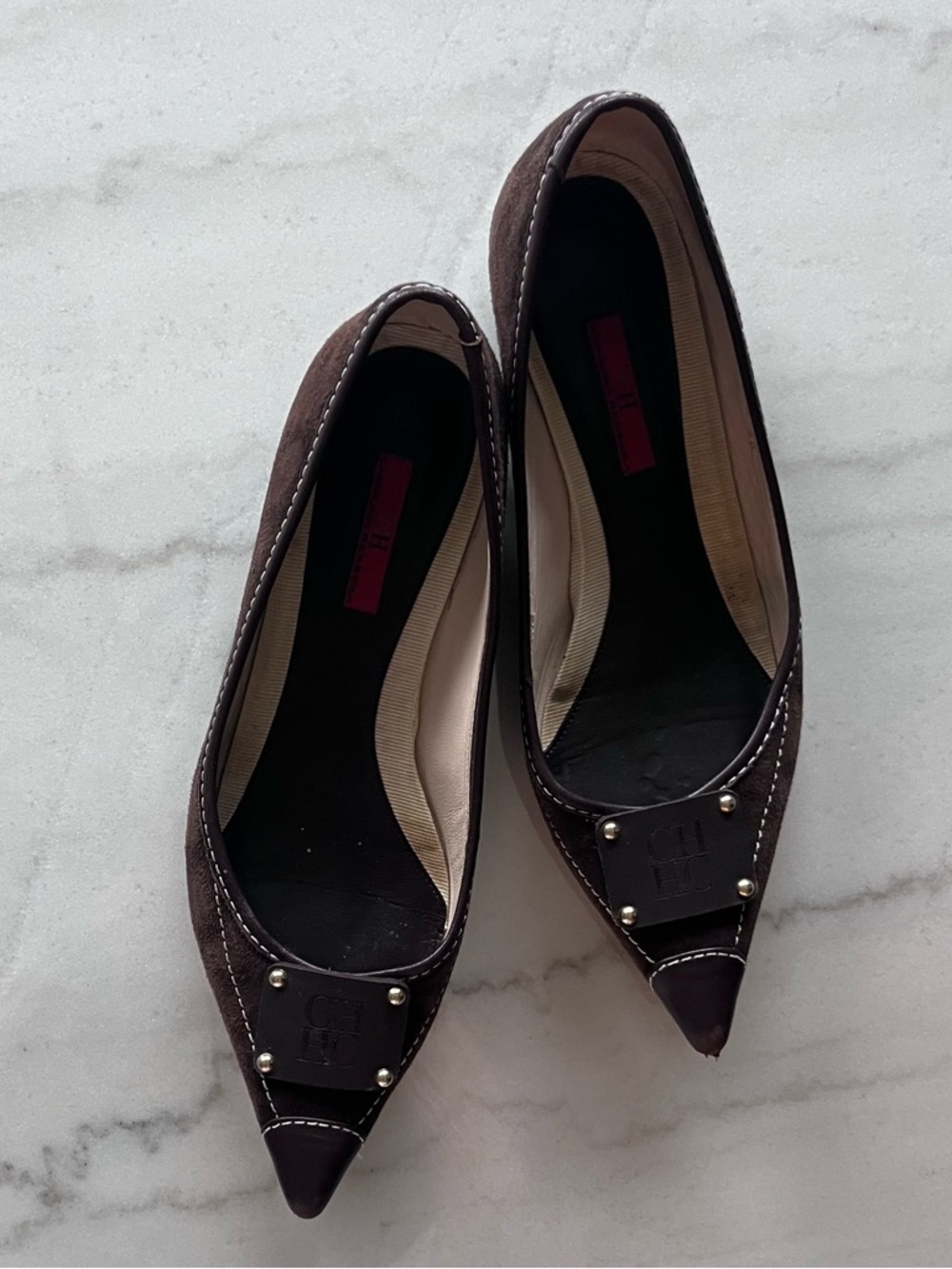 Carolina Herrera Pointed Toe Brown Women's Flats